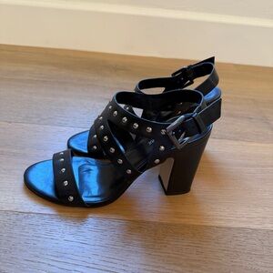 Saks Fifth Avenue Black Studded Sandals with Block Heel